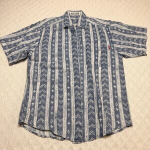 Vintage Bugle Boy Co Button Up Shirt Mens Medium Camp 90s Unique pattern design